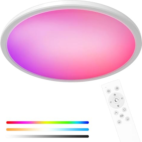 hepside Plafon LED Techo Regulable, 24W RGB Regulable Lámpara de Techo con Mando a Distanci, Plafones para Techo LED 3000K-6500K, Lampara Techo para Salones,Cocina, Baños,Dormitorios