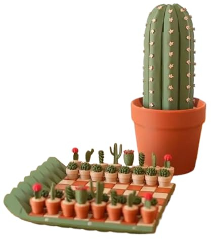 Cactichess, Set di Scacchiera Forma di Cactus da 32 Pezzi Stampato in 3D, Scacchi da Viaggio Portatile e Arrotolabile a Tema Cactus, Pezzi Forma Pianta, Decor per Scrivania per Gli Amanti delle Piante