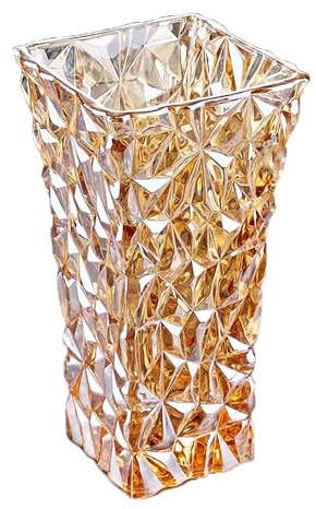 Vaso da fiori in cristallo dorato con texture unica e struttura glaciale, 30 cm di altezza, resistente, grande vaso da fiori per tavolo da pranzo, cucina, ufficio, casa, mensola, matrimonio, soggiorno