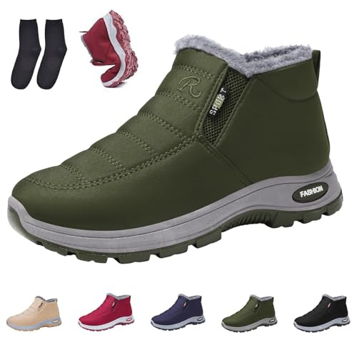 Snrtevu Chaussures de Marche d'hiver à Confort Orthopédique, Chaussures Ortho Confort, Légères et Imperméables, Bottines d'hiver Basses Chaudes pour Femme pour Extérieur, Randonnée (Vert Olive,40)