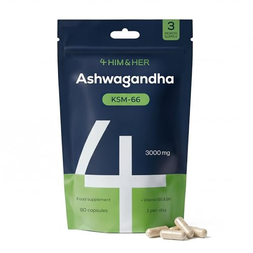 Ashwagandha KSM-66 250mg, B5 para Rendimiento Mental, 4 HIM & HER