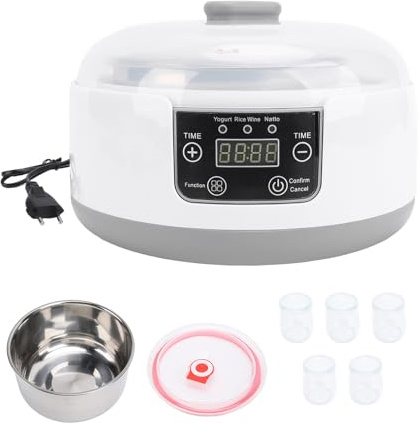 CHICIRIS Macchina per Yogurt Elettrica, Macchina per Yogurt Natto Fatto in Casa da 1,2 Litri con 5 Vasetti, Rivestimento in Acciaio Inossidabile per Dieta, Risparmio Energetico (Spina UE 100-240 V)