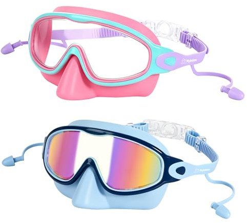 Mybakoo 2-pack simglasögon för barn med nässkydd, brett siktskydd mot dimma UV-skydd simmask för pojkar flickor i åldrarna 3-14