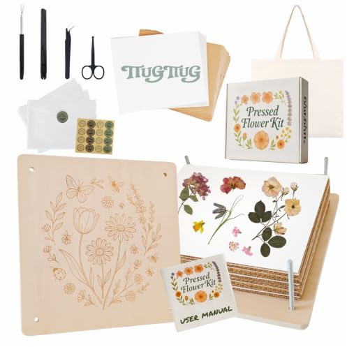 TTUGTTUG Flower Press Kit for Adults, 28 x 28 cm Large Wooden 10-Layer Flower Press, Wedding Flower Drying, Great Gift for DIY Dried Flowers Lovers
