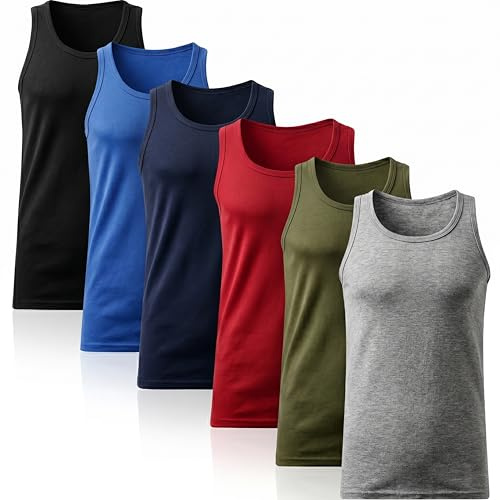 Sock Stack Pack of 6 Mens Vests Tops Lightweight Tank Muscle Gym Summer Top Vest Sleeveless Undershirts