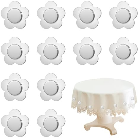 Gemejutor 12 Piezas Pesas para Mantel, sujetamanteles magnéticos de Acero Inoxidable, Soportes para Mantel en Forma de Flor para Exterior y Picnic, Resistentes al Viento, para Camping y Actividades