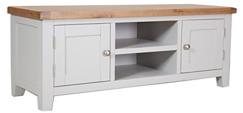 Oak and Pine Online Dorset French Grey Painted Oak & Pine Flatscreen Plasma Tv Unit Bench Cabinet Living Room Furniture