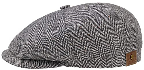 Stetson Hatteras Silk Peaked Cap Balloon Flat Cap UV 40+ Herringbone Men Women Summer Winter Blue-White