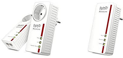 AVM Fritz!Powerline 1220E Set Kit Di 2 Adattatori Con Presa Passante, Fino A 1200 Mbps, 2 Porte Lan Gigabit & Fritz!Powerline 1260E Wlan Adattatore Singolo/Estensore Di Rete 1.200 Mbit/S Plc