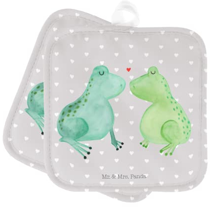 Mr. & Mrs. Panda 2er Set Topflappen Frosch Liebe - Geschenk, Pärchen, Schöne Topflappen, Fröschchen, Topfhandschuh, Frösche, Heiratsantrag,