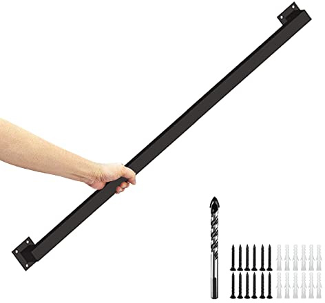 Black Industrial Iron Hand Railing, Wall Support Handle for Indoor Stairs & Outdoor Decks, Non-Slip & Rust-Resistant (1.3FT)