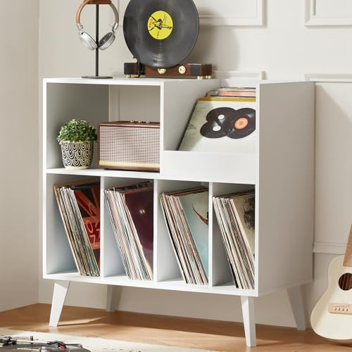 Großer Plattenständer mit Aufbewahrung,Plattenspieler-Ständer mit Ablage,Vinylplatten-Halterung mit Präsentationsfläche,Plattenständer für bis zu 300 Alben, Plattenregal für Musikzimmer und Wohnzimmer