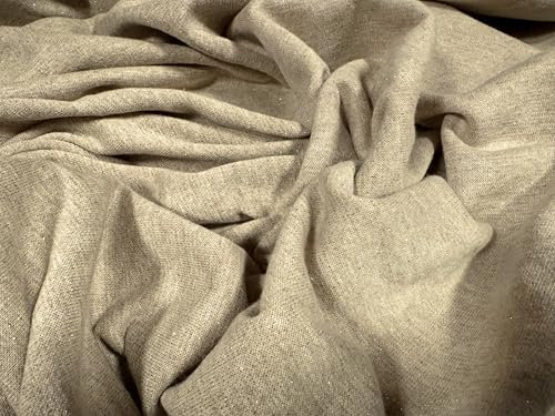 Tessuto in jersey di spugna francese metallizzato, al metro, color avena con lurex dorato