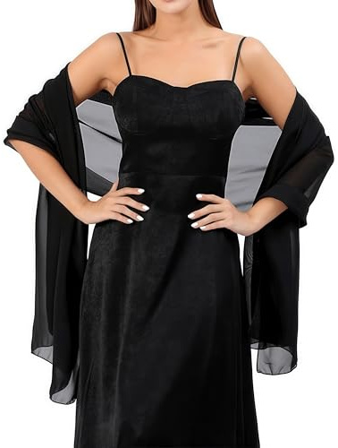 Etoles Femme Mariage Chales en Satin Echarpes Chic Longue Wrap Foulard en soie femmes châle Écharpe en soie Silk Scarf Women Chiffon Shawl (noir)