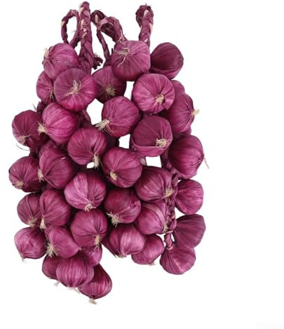Lot de 5 cordes d'ail artificielles décoratives réalistes - Accessoires de légumes en mousse blanche et violette - Pour cuisine, cinéma maison, scène, fête - 5 pièces (ail violet)
