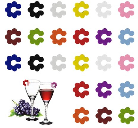 GIDWRIY Lot de 24 Marque Verre Silicone Fleur,Marque Verre à Vin Réutilisables,Marques Verres Cocktail,Marqueur Tasse à Thé Silicone,Identificateur Verres,Marqueur Gobelet Fête,Marqueurs de Boisson
