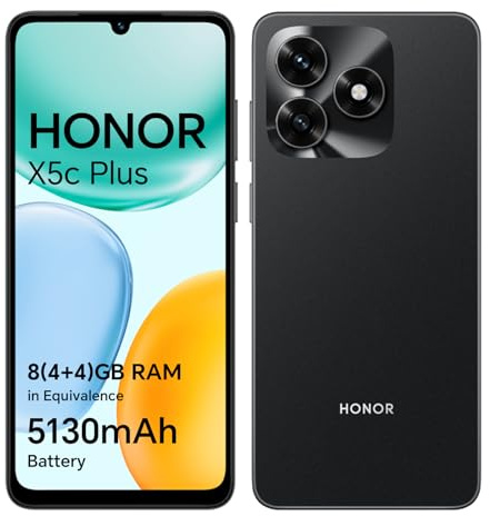 HONOR X5c Plus 4G Smartphone, Doppia SIM, 4GB 128GB, 5130mAh, Doppia Fotocamera AI da 50MP, 6,74 pollici a 90Hz, MicroSD Espandibile Fino a 1TB, Doppia SIM, Android 15 Telefono Cellulare, Nero