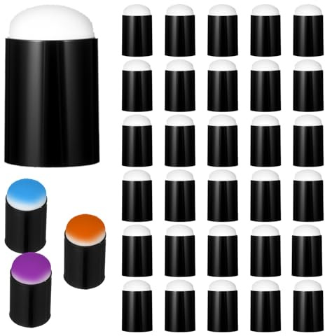 Ouligay 30 esponjas multifuncionales para dedos, esponja de pintura de dedos, esponja de dedos, mango de plástico negro, esponja para dibujar, para pintura, arte, tinta, artesanía, tiza, tarjetas