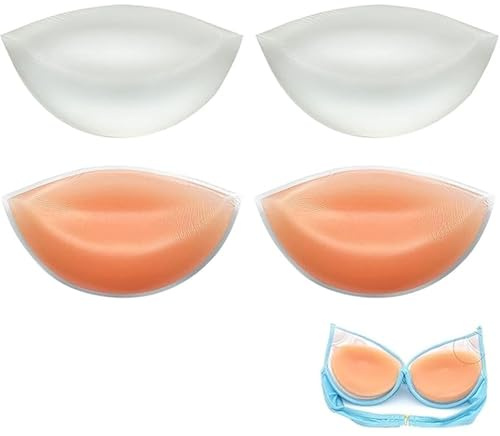MAUDFEK 4 PCS Silicone Bra Inserts, 2 Transparent + 2 Pink Chicken Fillet Bra Inserts, Soft Comfortable Chicken Fillets Bra Inserts for Daily Outfit Matching, Portable & Easy to Change