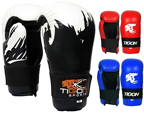 Gants de boxe semi-point de contact Muay Thai Kick Karaté MMA Taekwondo Karaté (Rouge, L)