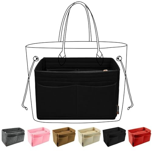 OMYSTYLE Organizador para bolsos, de fieltro, organizador de bolsa de mano de 5 tamaños, compatible con Neverful Speedy y más, color negro