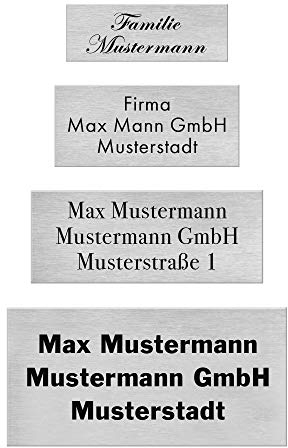 Edelstahl Briefkastenschild mit Gravur - Klingelschild ist selbstklebend (3M Klebeband) - Türschild in 4 Größen - Namensschild ist witterungs- und UV-beständig - 100x40mm