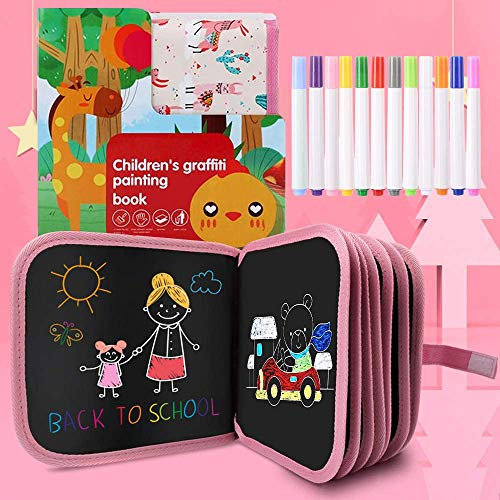 Felly Juegos de Pintura para Niños, Tabla de Dibujo Portátil Graffiti Libros Blandos de Pizarra Juguetes para Educación Preescolar Bebés Niña 2-10 Años, Doodle Juego Infantil, 14 Páginas