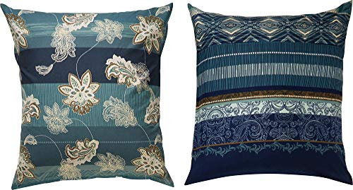 Erwin Müller Flanell Zusatzkissenbezug, Kissenhülle mit orientalischen Blumen-Ornamenten blau Größe 80x80 cm - klimaausgleichend, mit Reißverschluss, 100% Baumwolle (weitere Größen)