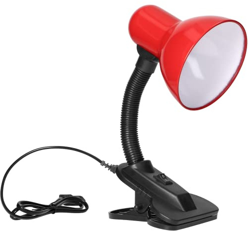 Virone LATSA Lampada Da Scrivania Con Clip E27 (lampadina non inclusa) Acciaio + Plastica Lunghezza del Cavo Circa 90 cm (Rosso)