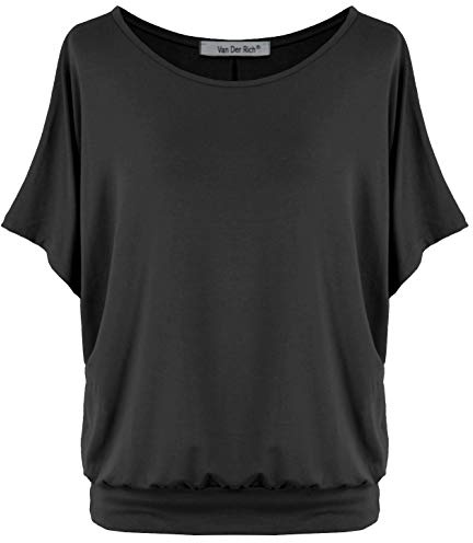 Van Der Rich ® - Tee Shirt Oversize Manche Chauve Souris - Femme (Noir, XXL)