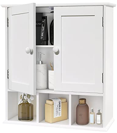 TaoHFE White Bathroom Wall Cabinet with 2 Door Adjustable Shelves,Over The Toilet Storage White Wall Mounted Medicine Cabinets for Bathroom Laundry Room Kitchen