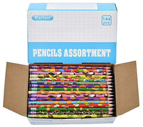 Rarlan Pencil Assortment, #2 HB, Assorted Colorful Pencils for Kids, Pre-Sharpened,Bulk Pack, 144 Count Bulk Pack