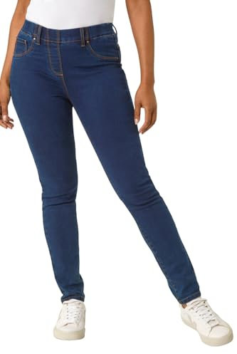 Roman Originals Jeggings for Women UK Jean Ladies Stretchy Trousers Denim Leggings High Waist Rise Pull On Skinny Straight Leg Cotton Pants Smart Casual - Petite Dark Indigo (28 inch) - Size 12