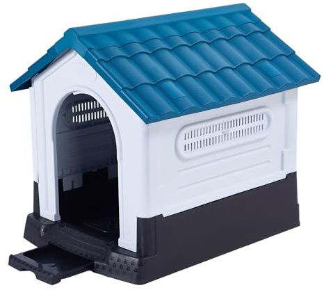 Lanco - Chenil pour Petits Chiens avec Toilettes. Utilisation intérieure et extérieure avec grilles d'aération. Matériau résistant. 83x67x76cm. Bleu et Blanc.
