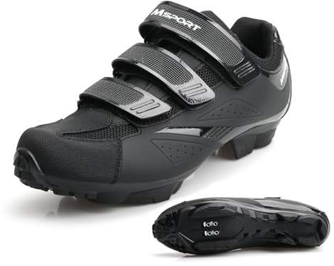 Msport MTB Schuhe Herren/Damen – Atmungsaktive, rutschfeste Fahrradschuhe, Kompatibel mit SPD-Systempedalen für Mountainbike & Indoor-Cycling - Schwarz 46 EU
