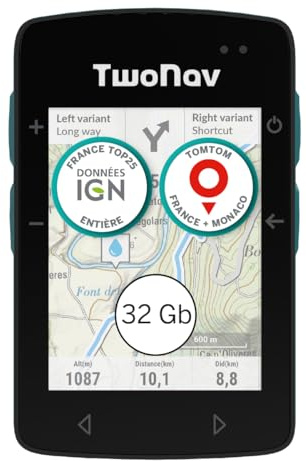 TwoNav Roc + IGN Topo komplett karta för sport, GPS med 2,7-tums skärm för mountainbike, cykel, grus eller bikepacking med kort ingår. Turkos färg