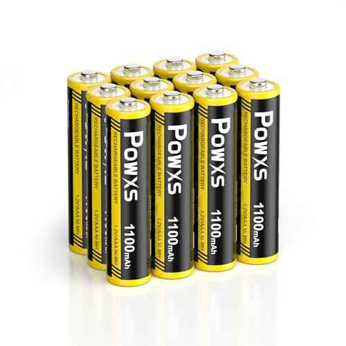 POWXS AAA Akku 1100mAh 12 Stück, Wiederaufladbare Micro Batterien AAA, 1.2 V NiMH, 1,200 Mal Wiederaufladbar, hohe Kapazität, Kein Memory Effekt, Vorgeladen und Einsatzbereit