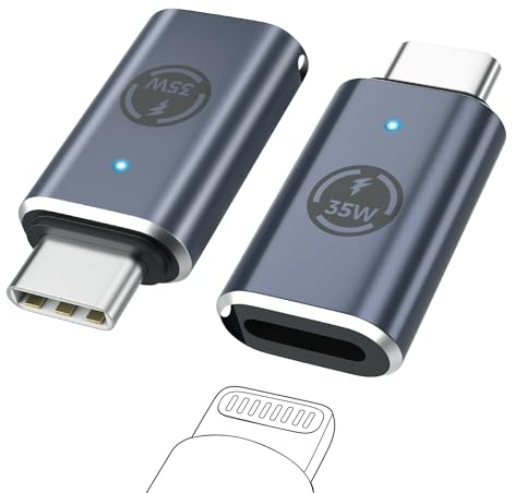 MoKo Lightning Buchse auf USB-C Stecker Adapter 2 Stück, USB-C auf Lightning Buchse Adapter für iPhone 17 Air 16 15 Pro Max, iPad, Laden/Datenübertragung, Nicht für Audio/OTG, Grau 35W
