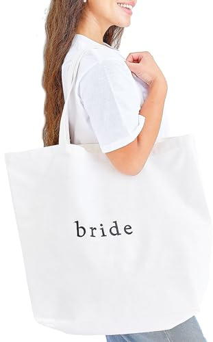 Ginger Ray Sac fourre-tout brodé « Bride » en tissu blanc pour enterrement de vie de jeune fille 55 cm x 72 cm