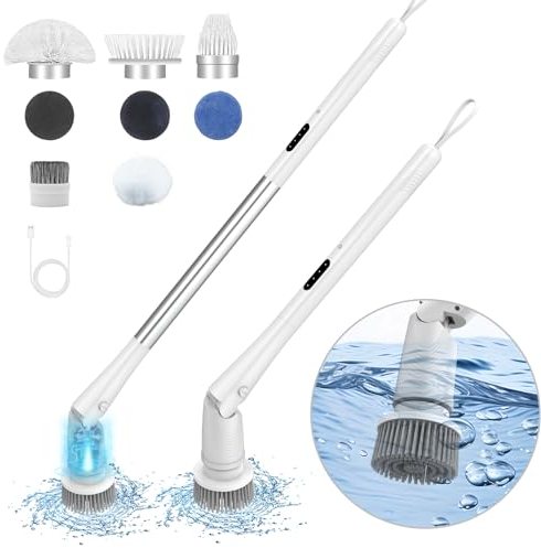 Elektrische Reinigungsbürste, Kabellos Elektrische Bürste zum Putzen IPX7 Wasserdicht Putzbürste Elektrisch Gebührenpflichtig Akku Reinigungsbürste mit 8 Bürstenköpfen Wird für Glas, Auto