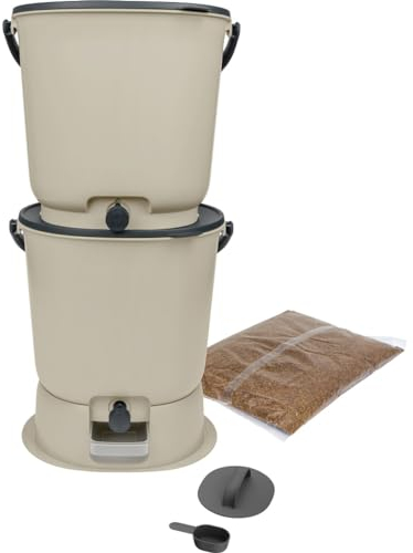Bokashi Essential Komposter 2 Stück 15,3 l + 1 kg Brain + 1 Base-Creme