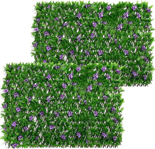 2 Pantalla de Valla de Hiedra Artificial, Seto Artificial Ocultacion, Valla De Privacidad De Hojas De Hiedra Sintética Expandible, Paneles De Enrejado De Jardín con Hojas, 200x40cm