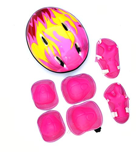 Kids Boys and Girls Protective Gear Set, Outdoor Sports Safety Equipment 7Pcs Child Helmet Knee &Elbow Pads Wrist Guards for Roller Scooter Skateboard (Pink)