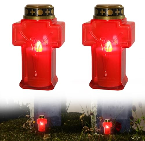 ATMWM 2 velas LED para tumba, velas para tumbas para exteriores, IP44, resistente al agua, sin llama, para exteriores, velas de cementerio (6,8 x 15,3 cm)