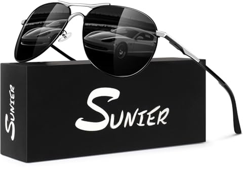 Sunier Lunettes de Soleil Aviateur Polarisées pour Homme Classique Rétro Pilote Style Lunettes de Conduite Anti-UV Lunettes de Soleil
