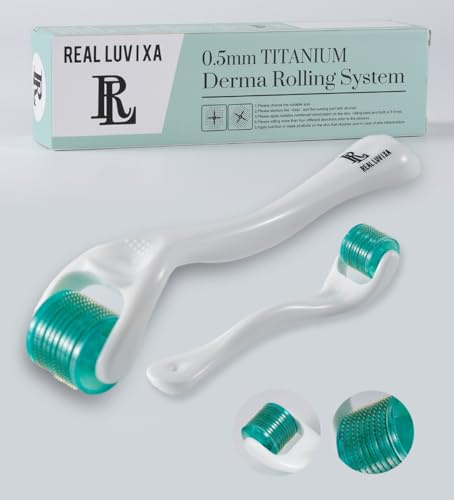 Derma Roller 0,5 mm, 540 aiguilles en acier de 0,5 mm, REAL LUVIXA rouleau à barbe, rouleau à micro-aiguille pour la peau et les cheveux, utilisation pour hommes et femmes (Vert - Blanc - Titan)