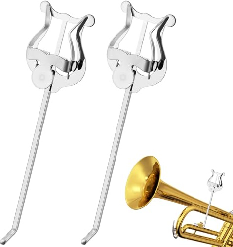 Trumpet Lyre,2 Pack Silver Mellophone Lyre for Marching Band with Bent Stem,7.2Inch Baritone Lyre Clip and Flip Folder,General Musical Instruments Accessories