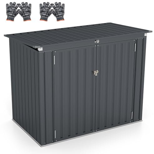 RELAX4LIFE Capanno da Giardino, Casetta per Attrezzi in Metallo con Coperchio Sollevabile e Due Porte, Capanno da Esterno per Giardino, Fattoria e Terrazza, 172x100x129 cm, Grigio
