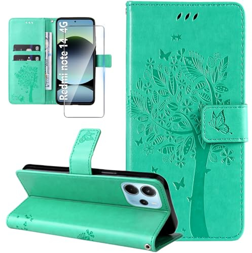 Dcjlbo Cover per Xiaomi Redmi Note 14 4G Custodia Cover in Pelle Portafoglio a Libro con Pellicola Vetro Temperato Porta Carte Cover Flip Case Antiurto Custodia per Redmi Note 14 4G-Verde