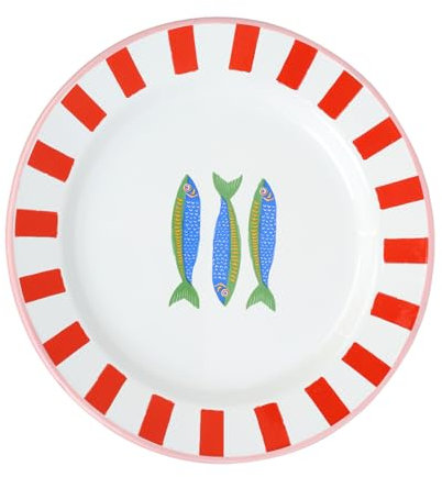 Talking Tables assiette en émail Bon Appetit fait main design poissons 20 cm durable légère idéale pour repas en extérieur pique-nique camping plage vaisselle estivale élégante compatible lave